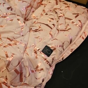 CALVIN KLIEN Gray and Pink KIDS Puffer Coat With Fur Trim